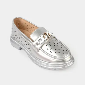 Girls Loafer ZP-072-SILVER Low Heel Loafers
