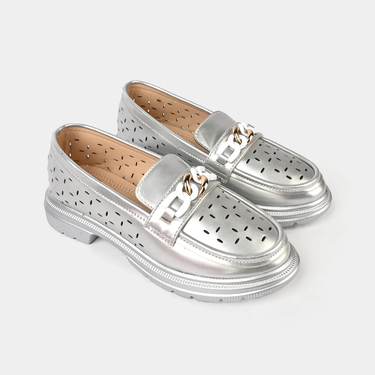 Loafers Boat Shoes Girls Loafer ZP-072-SILVER