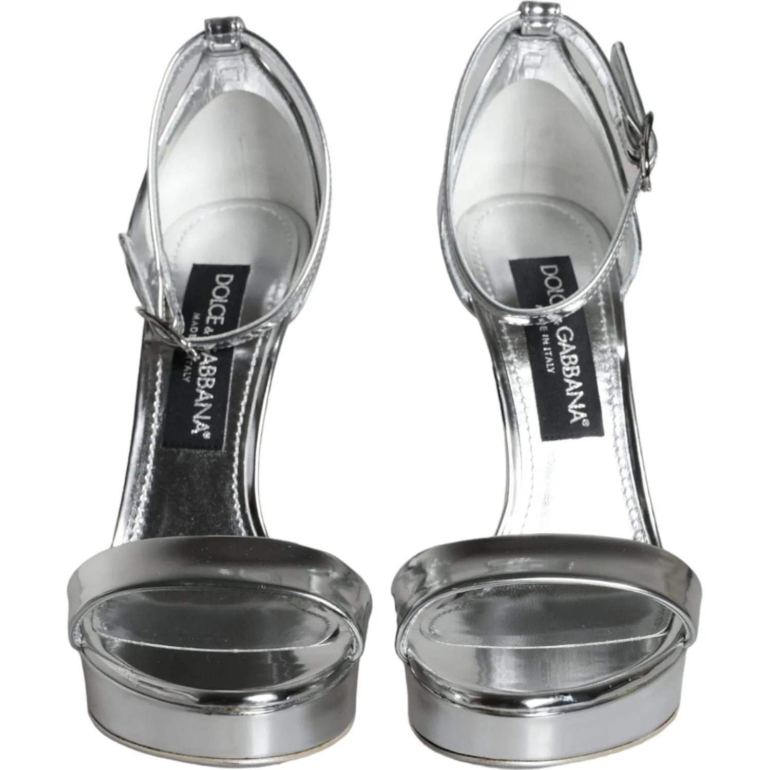 Dolce & Gabbana Silver KEIRA Heels Ankle Strap Sandals Shoes Walking Sandals For Europe