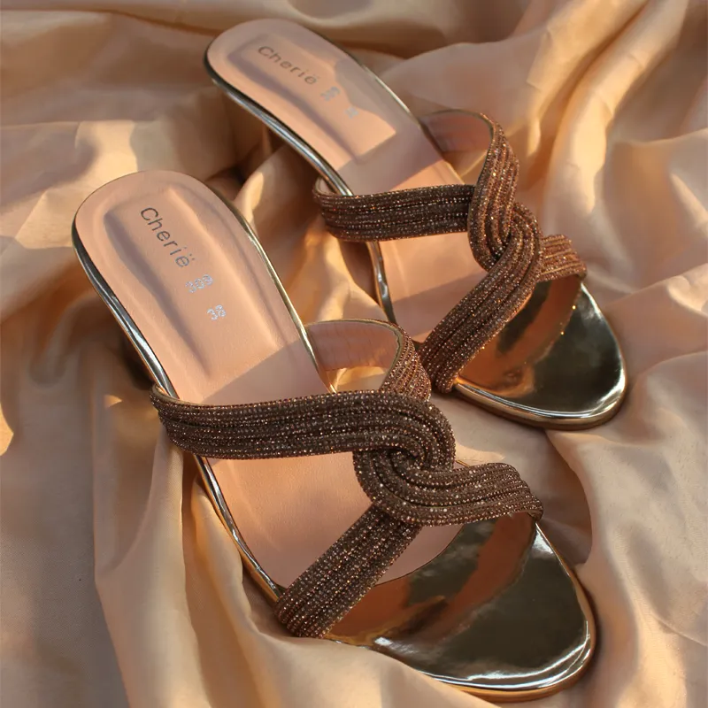 Golden Stylish Heel Slippers for Women Charlotte Slippers