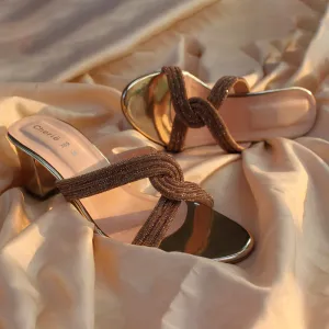 Golden Stylish Heel Slippers for Women Hanging Ballet Slippers