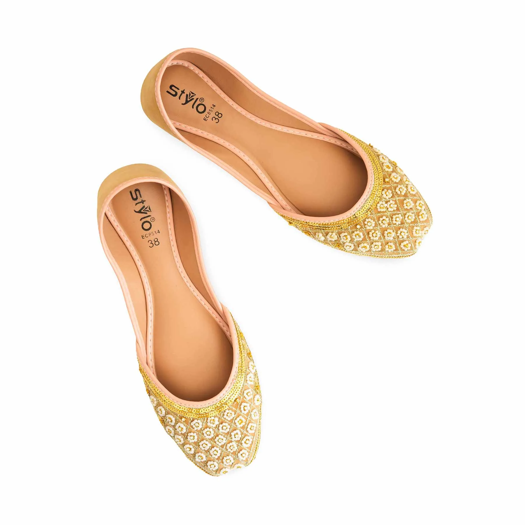 Flat Biking Shoes Golden Women Formal Khusa EC8514
