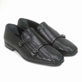 Golden Pass Black Woven Double Buckle Monk Strap Men's Shoes Laurs Loafers