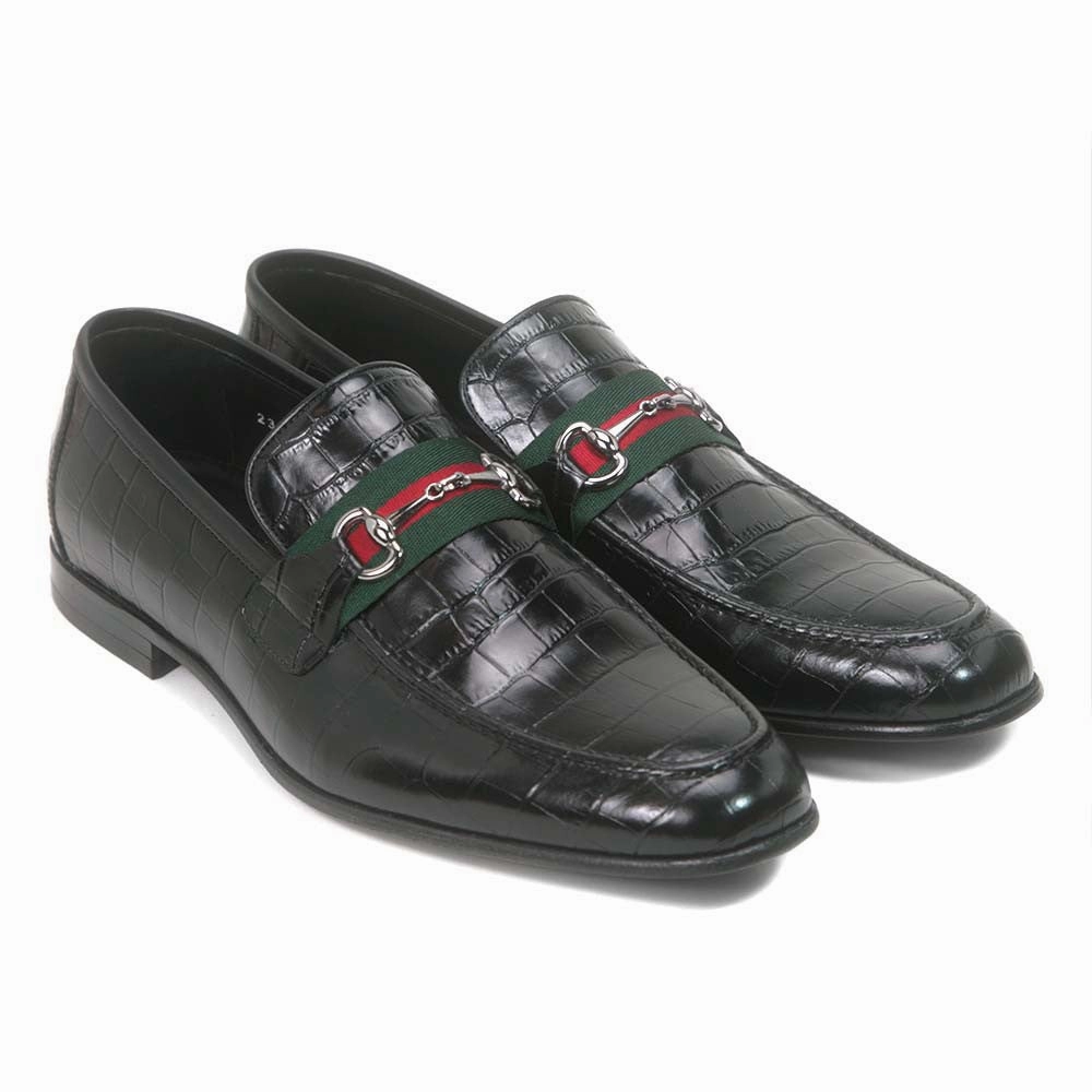 Golden Pass Men's Black Crocodile Print Calfskin Leather Loafer Loafers Sperry Top Sider