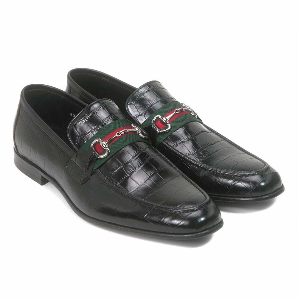 Golden Pass Men's Black Crocodile Print Calfskin Leather Loafer Pedro Loafers