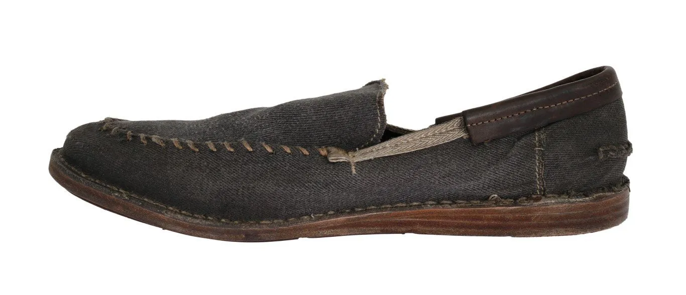 Gray Denim Cotton Loafers Slip Loafers