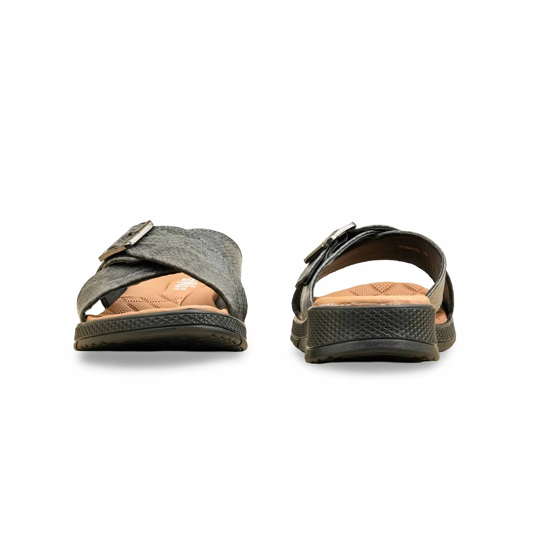 Grey Formal Slipper For Ladies PU0439 Big Buckle Slide Sandal