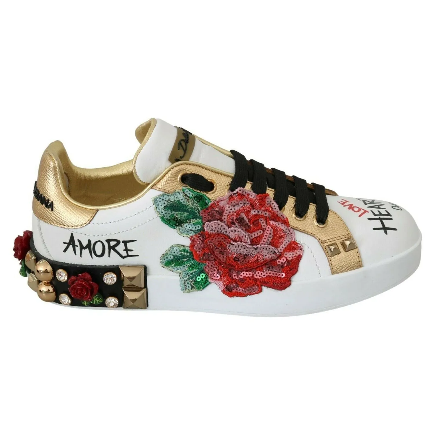 Good Winter Sneakers Dolce & Gabbana White Roses Sequined Crystal Womens Sneakers Shoes