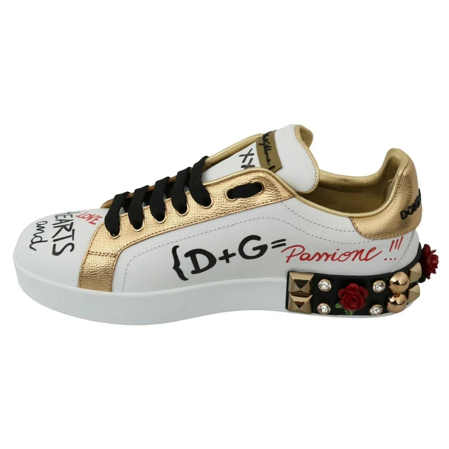 Sneakers Banana Republic Dolce & Gabbana White Roses Sequined Crystal Womens Sneakers Shoes