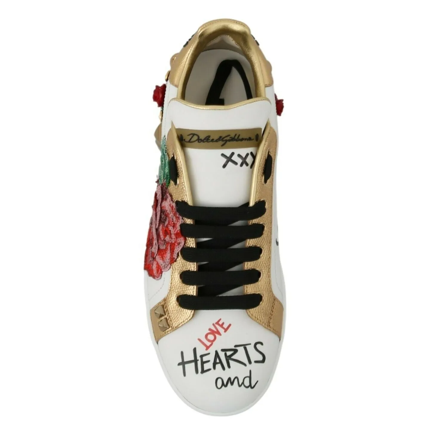 Clog Sneakers Dolce & Gabbana White Roses Sequined Crystal Womens Sneakers Shoes