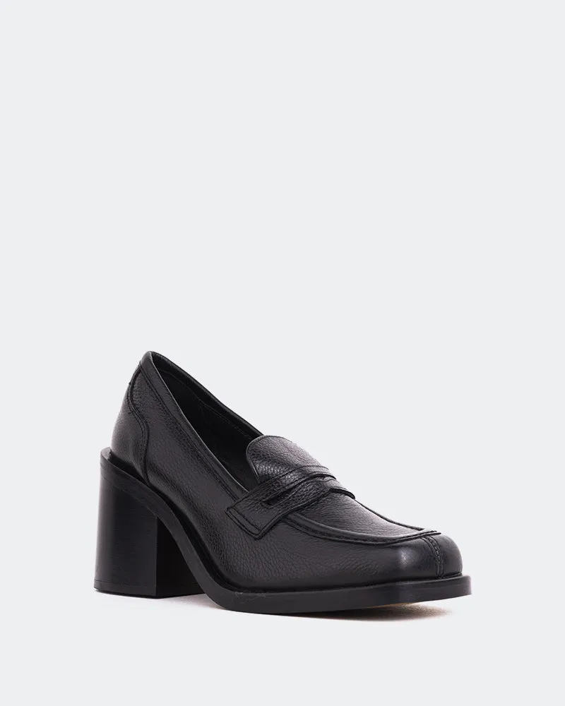 Handel Black Leather Wedge Loafers Shoes