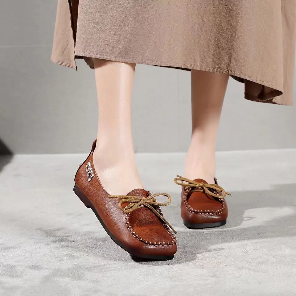 Flat Shoes Foot Pain Handmade Simple Lace-up Comfortable Flat Shoes