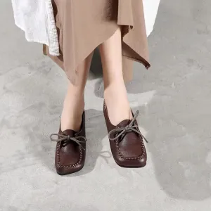 Flat Shoes Putih Handmade Simple Lace-up Comfortable Flat Shoes