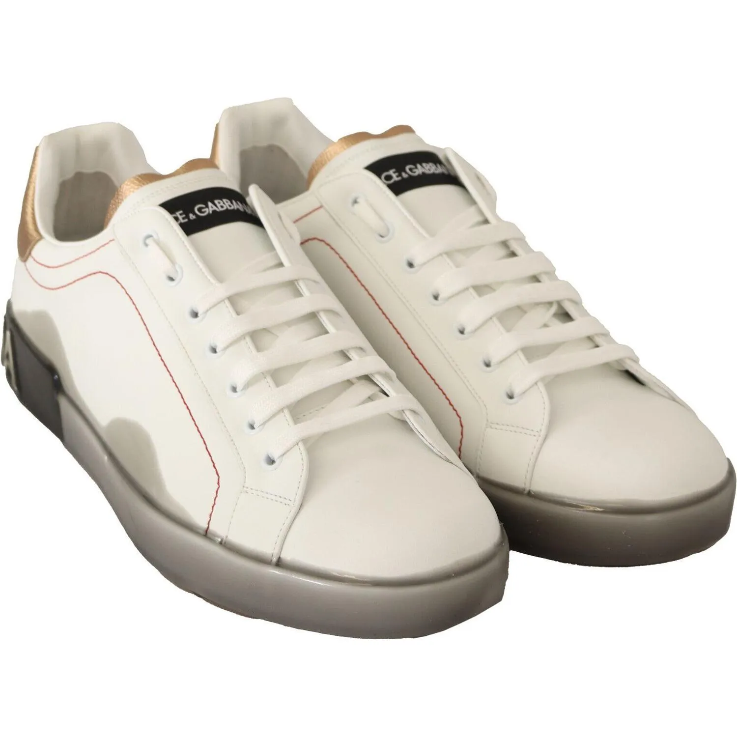 Dolce & Gabbana White Gold Leather Low Top Sneakers Casual Shoes Casual Shoes With Good Arch Support
