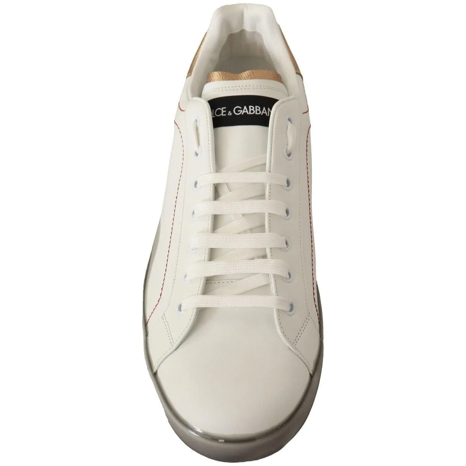Dolce & Gabbana White Gold Leather Low Top Sneakers Casual Shoes Casual Shoes Workplace