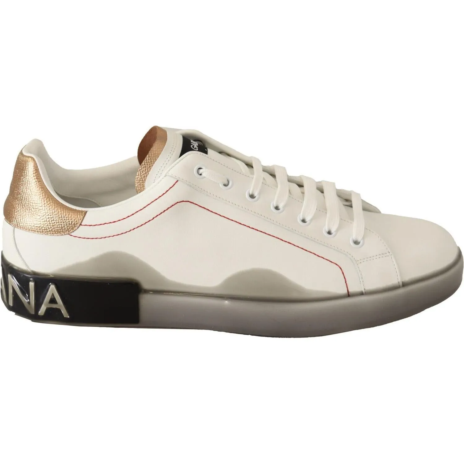 Dolce & Gabbana White Gold Leather Low Top Sneakers Casual Shoes Slip In Casual Shoes