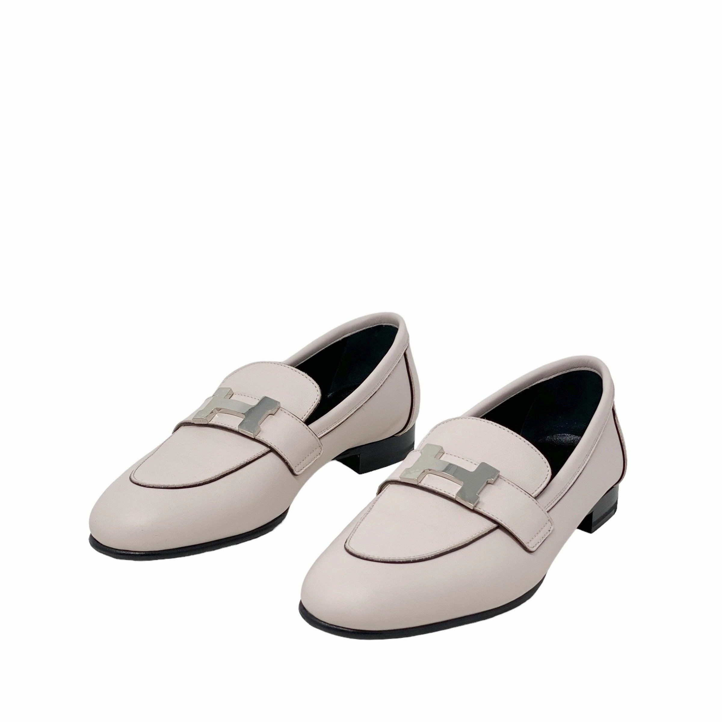 Elegant Loafers Hermes Rose Petale Calfskin Paris Loafers 35