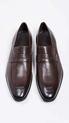 Hugo Boss Mens Highline Leather Square Toe Penny Loafer, Dark Brown, Size 11.0 Old Money Loafers