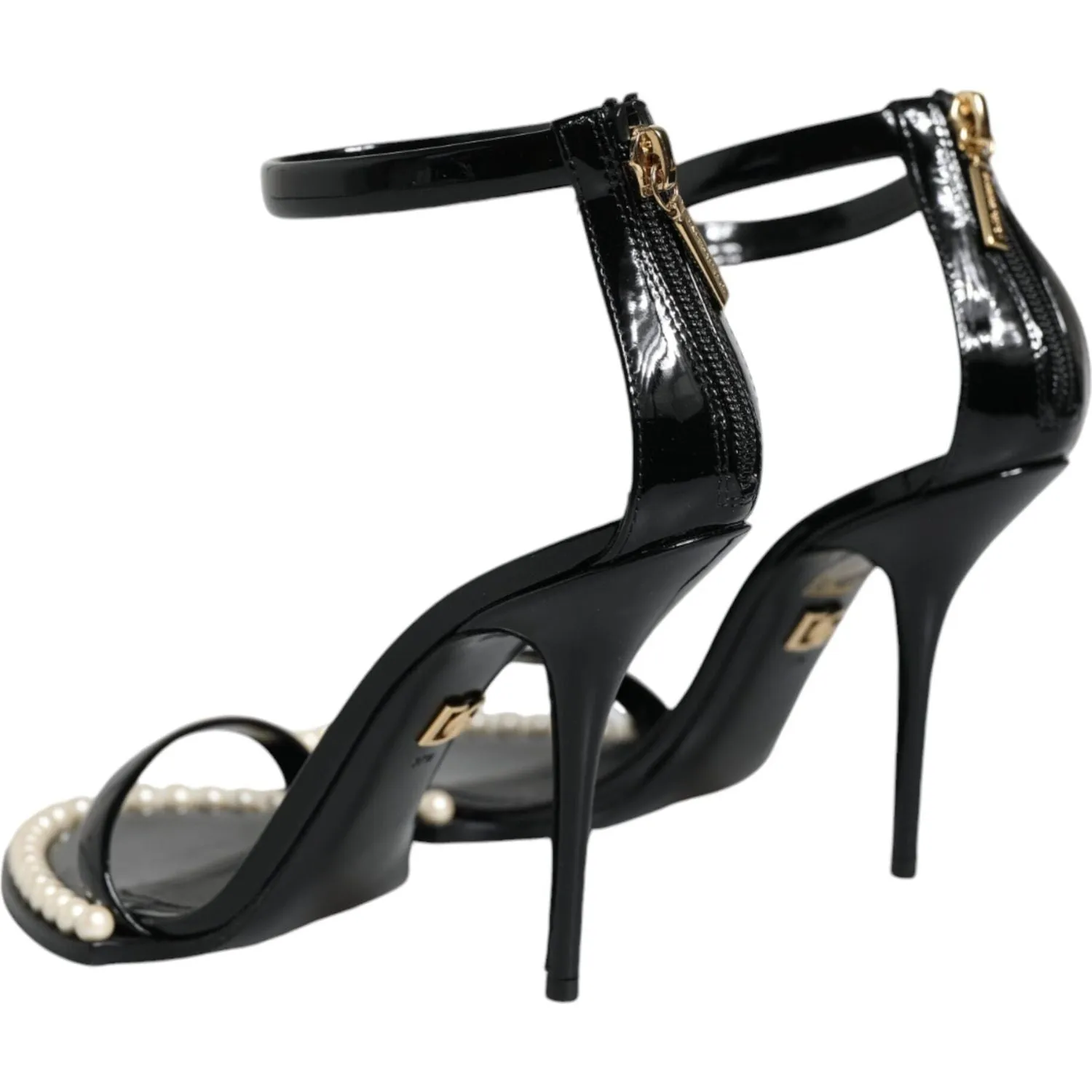 Dolce & Gabbana Black Keira Leather Faux Pearl Sandals Heels Shoes Slipper Sandals