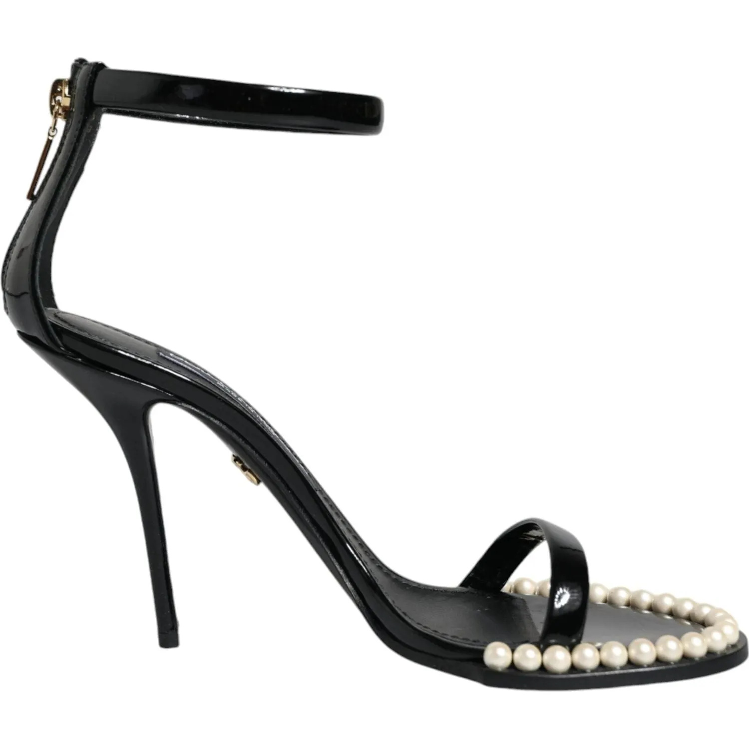 Sandals Heel Shoes Dolce & Gabbana Black Keira Leather Faux Pearl Sandals Heels Shoes