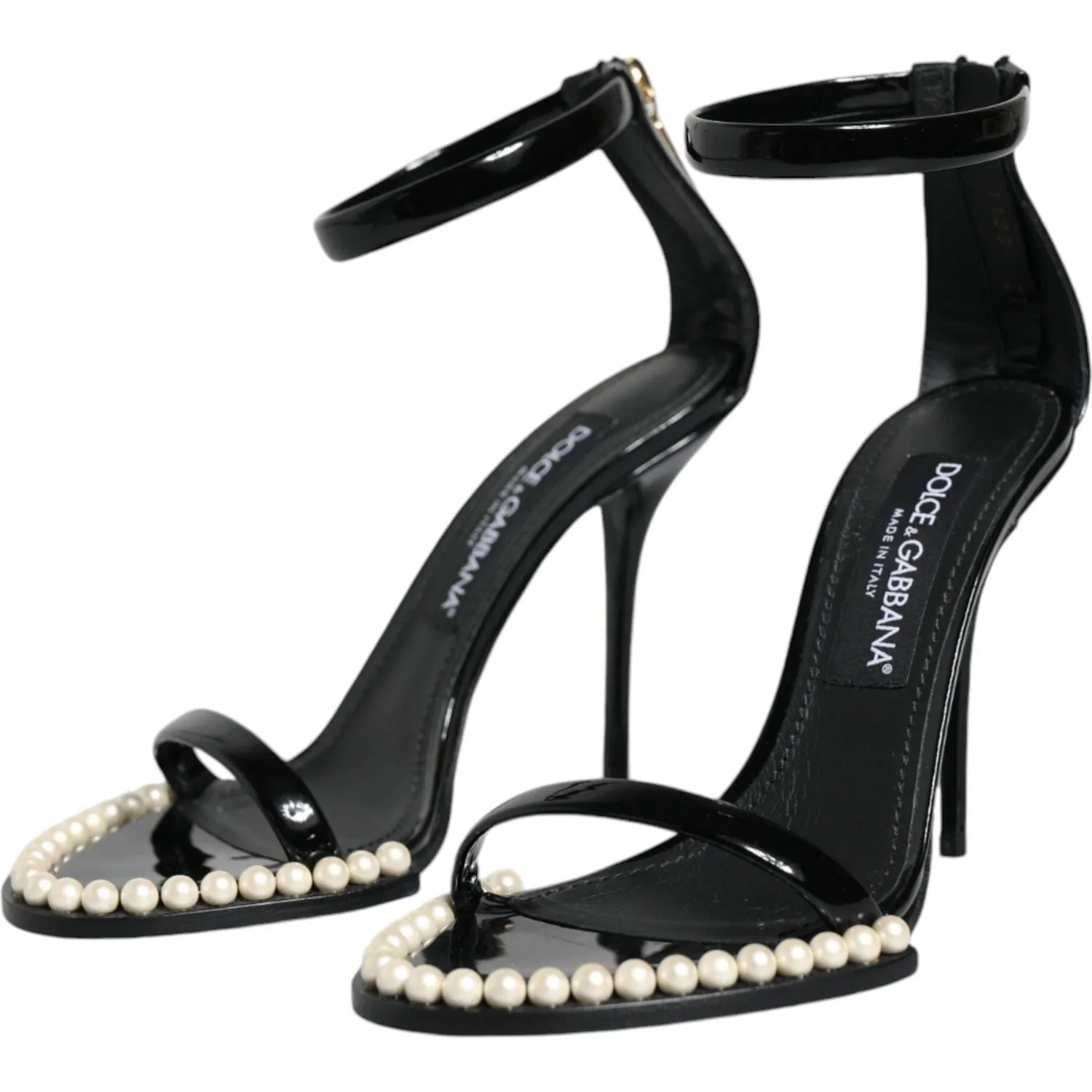 Dolce & Gabbana Black Keira Leather Faux Pearl Sandals Heels Shoes Cushionaire Lane Cork Footbed Sandals