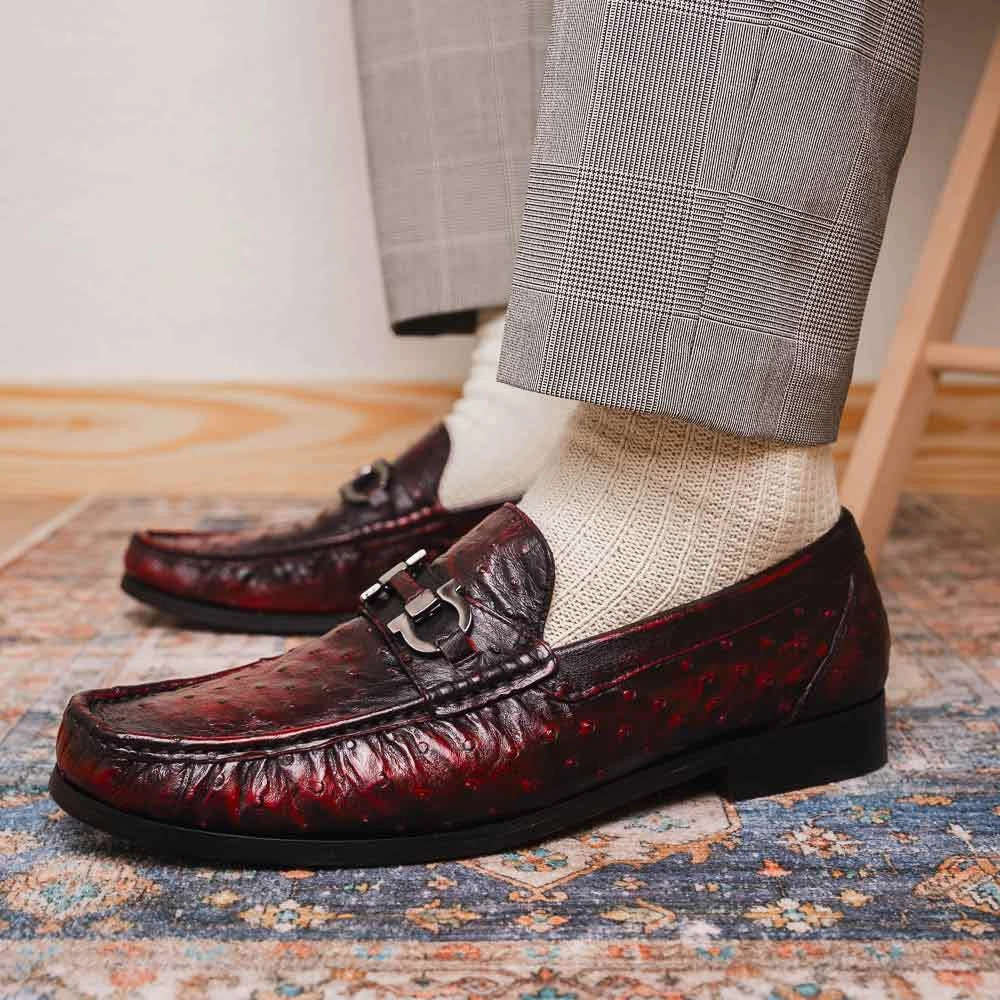 Fendi Loafers Ferrioni Black Cherry Genuine Ostrich Moc Toe Bit Loafers | MARCO DI MILANO