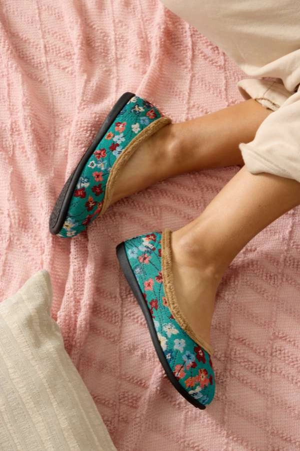 Panda Elgin Women's Slippers - Green Floral Best Leather Slippers