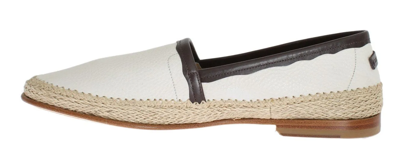 Two Tone Penny Loafers Ivory White Deer Leather Logo Loafers