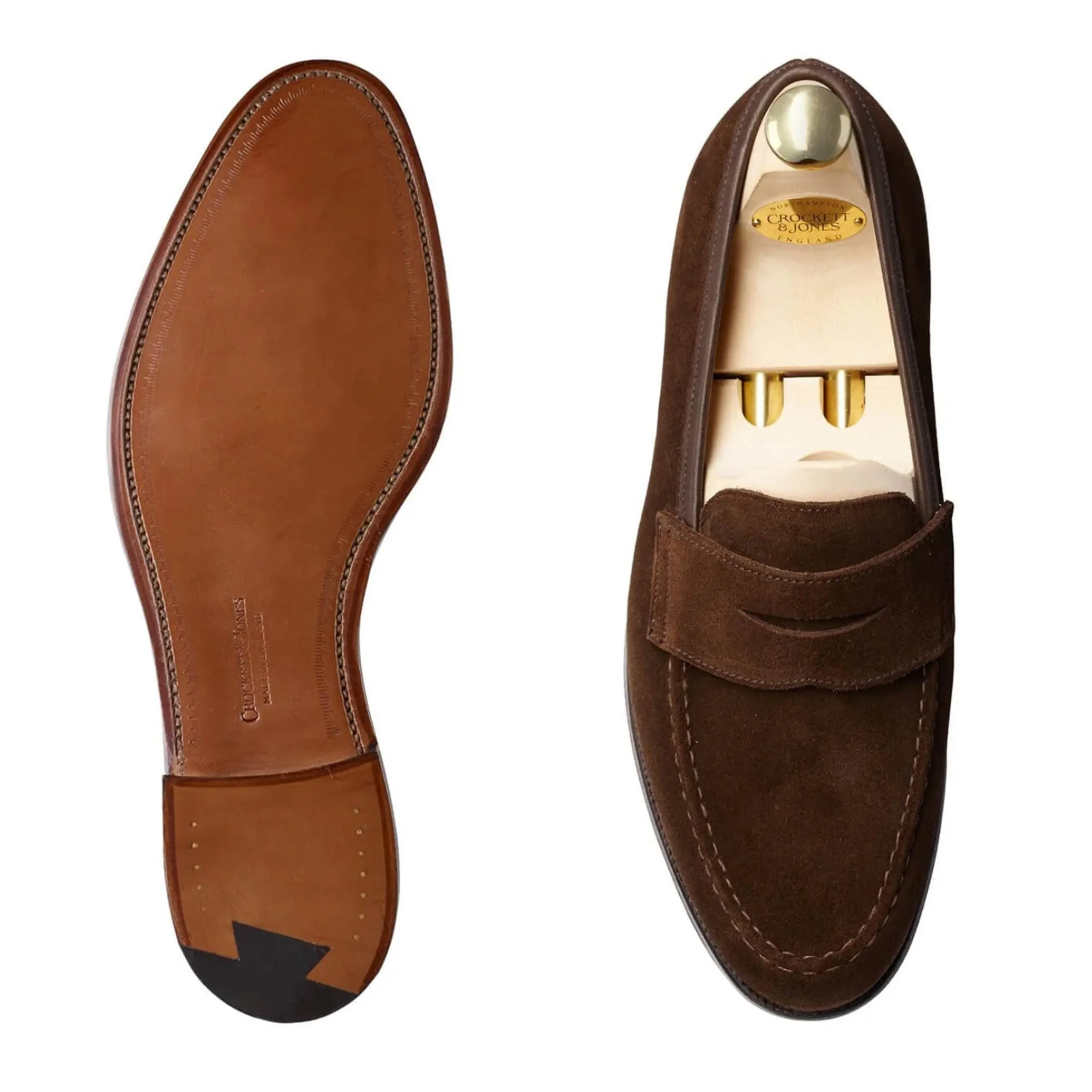 Crockett & Jones - Dark Brown Boston Suede Penny Loafer Ankle Socks For Loafers