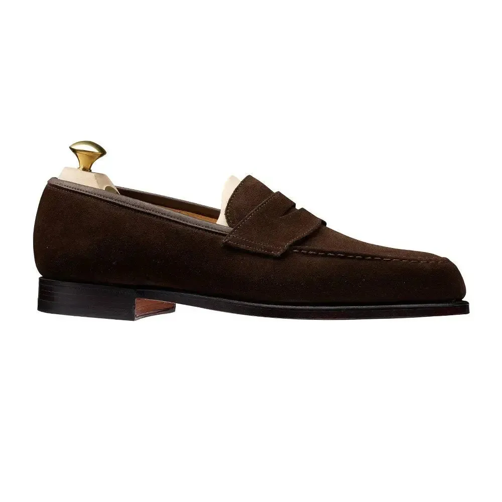 Crockett & Jones - Dark Brown Boston Suede Penny Loafer Light On His Loafers