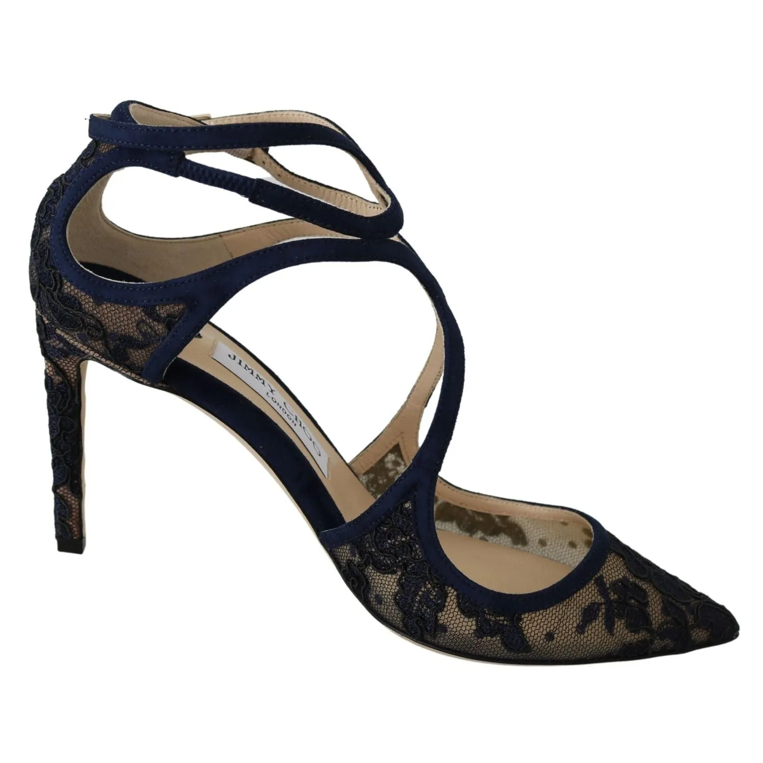 Jimmy Choo Navy Lancer Leather Pumps Elegance Unleashed Block Heel Shoes Sandals