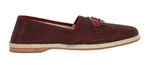 Red Canvas Swarovski Strass Loafers Leather Loafers