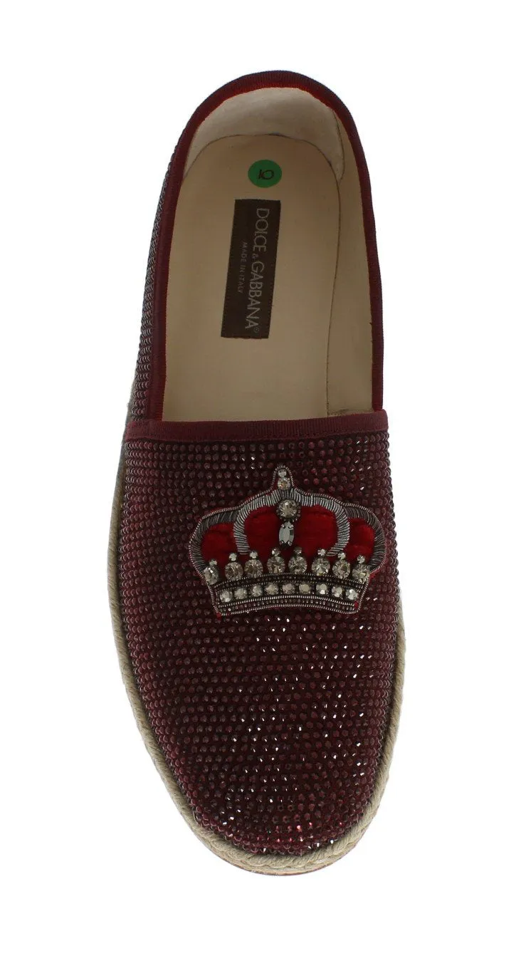 Red Canvas Swarovski Strass Loafers Gold Loafers