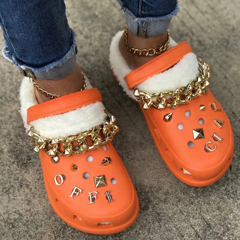 Thanksgiving Slippers RichyLOGS Orange "Cozy" Clog Slippers   Charms