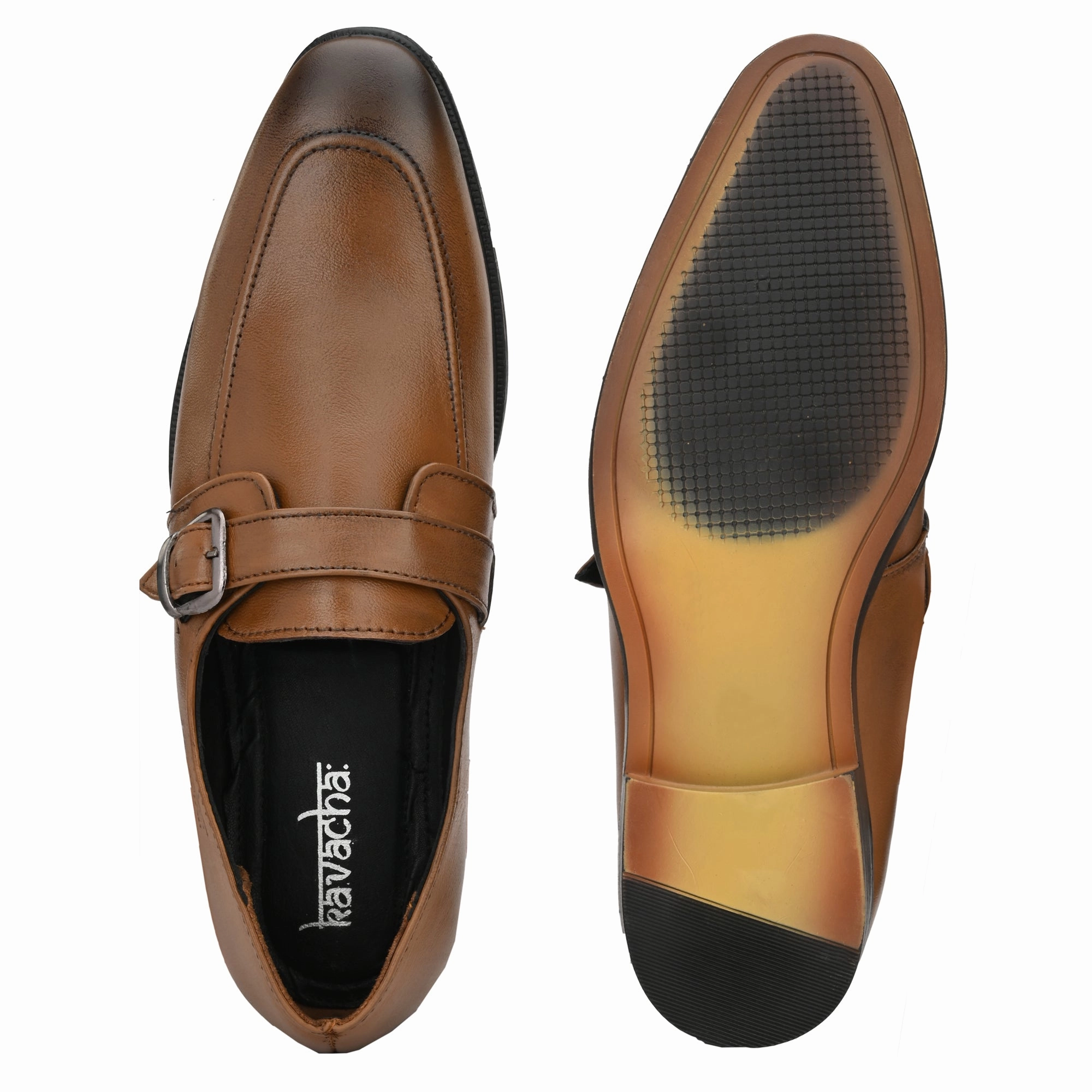 Kavacha Pure Leather , Italic designed formal Shoe , S815 Monk Strap Shoes For Men (Tan) Best Running Shoes With Wide Toe Box