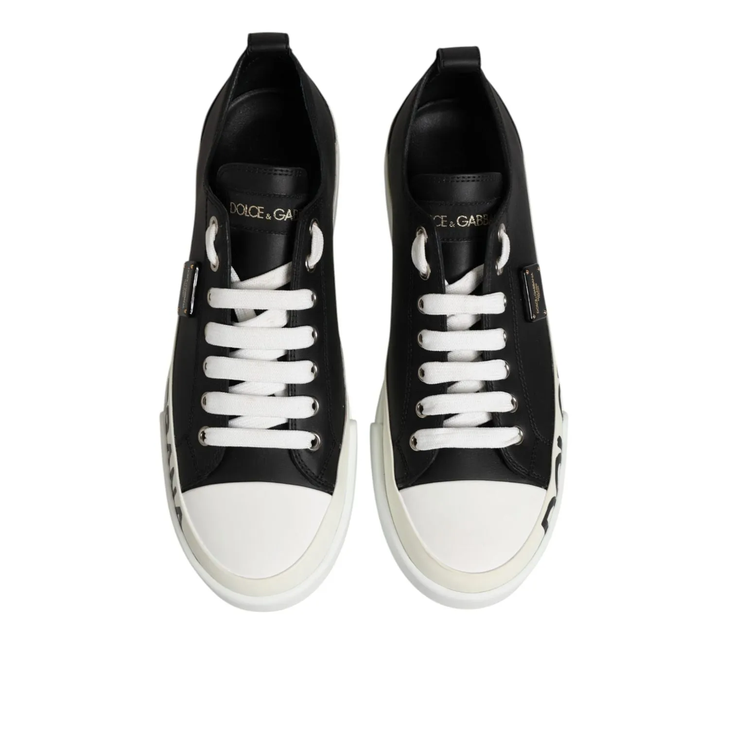 Dolce & Gabbana Black White Leather Low Top Sneakers Shoes Foam Sneakers