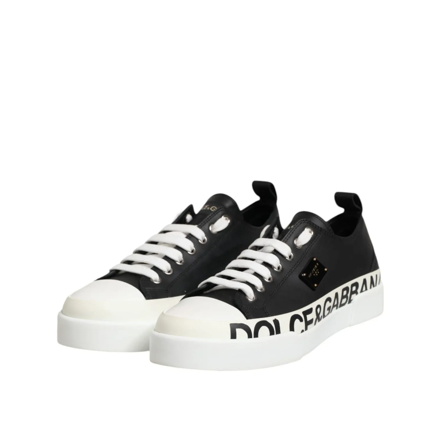 Black Chunky Sneakers Dolce & Gabbana Black White Leather Low Top Sneakers Shoes
