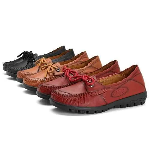 Loafers Slim Laec Up Genuien Leather Women Loafers