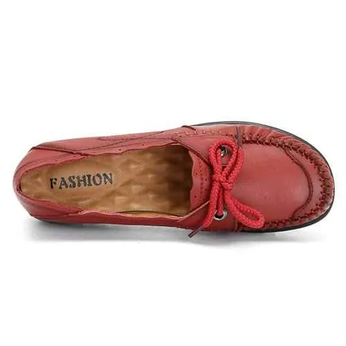 Shoes Loafers Leather Laec Up Genuien Leather Women Loafers