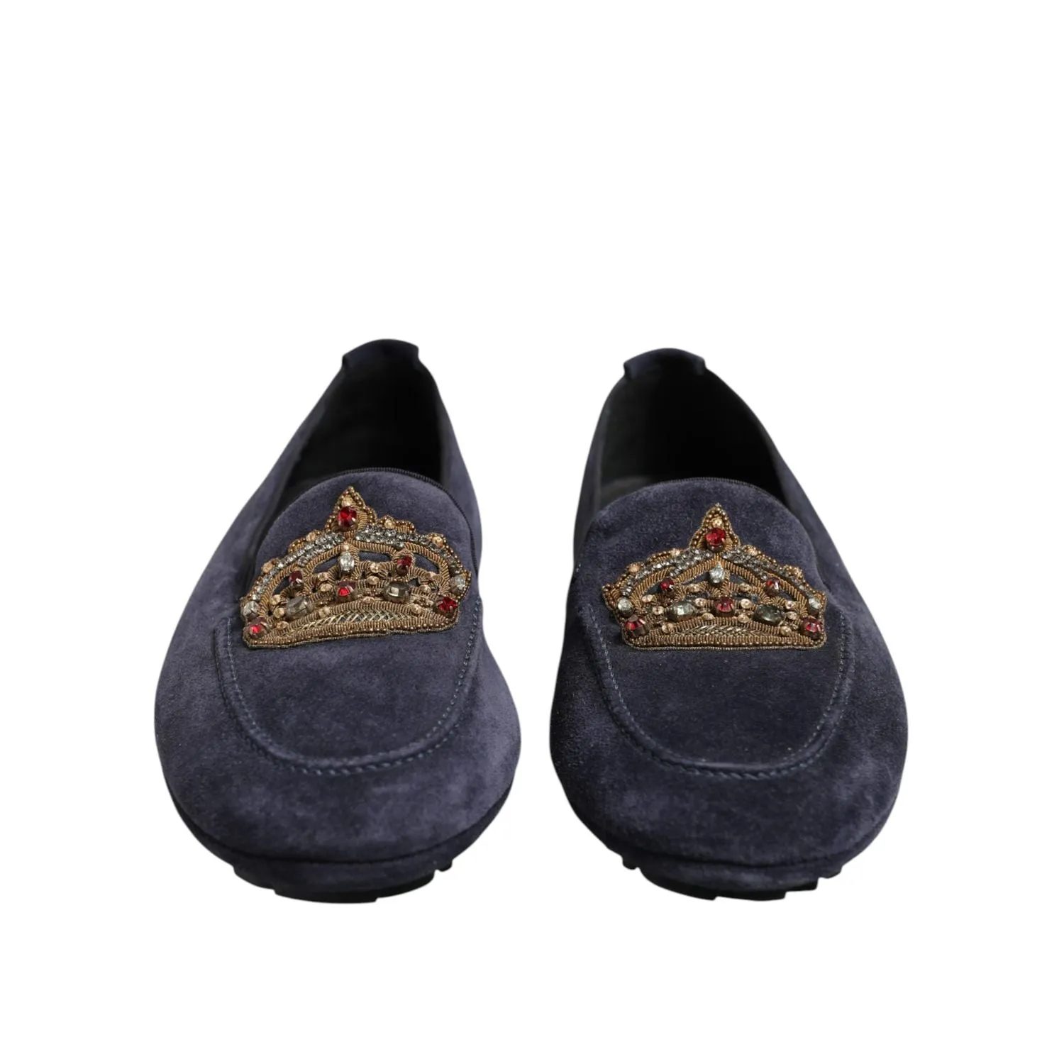 Suede Venetian Loafers Dolce & Gabbana Blue Suede Crown Crystal Loafers Dress Shoes