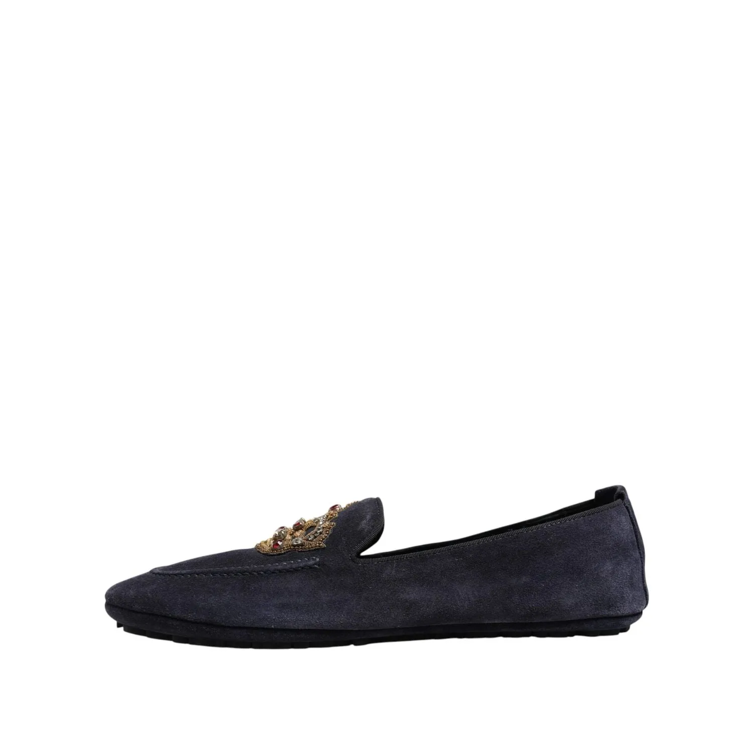Leather Moccasin Loafers Dolce & Gabbana Blue Suede Crown Crystal Loafers Dress Shoes