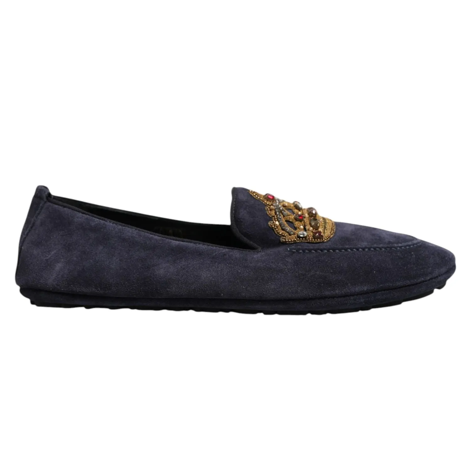 Miu Miu Loafers Dolce & Gabbana Blue Suede Crown Crystal Loafers Dress Shoes