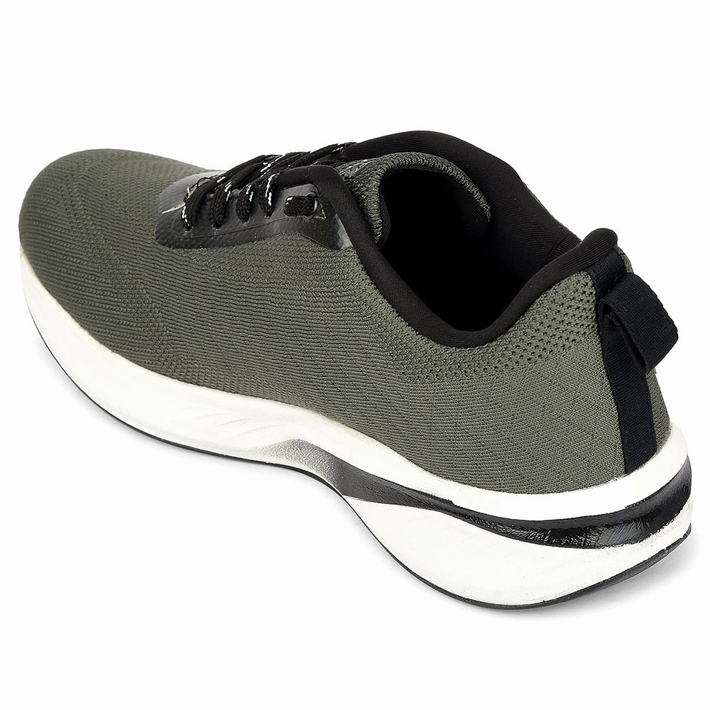 Leap7x Olive Green Sports Lacing Running Shoes For Men GHD-1 By Liberty Broad Feet Running Shoes