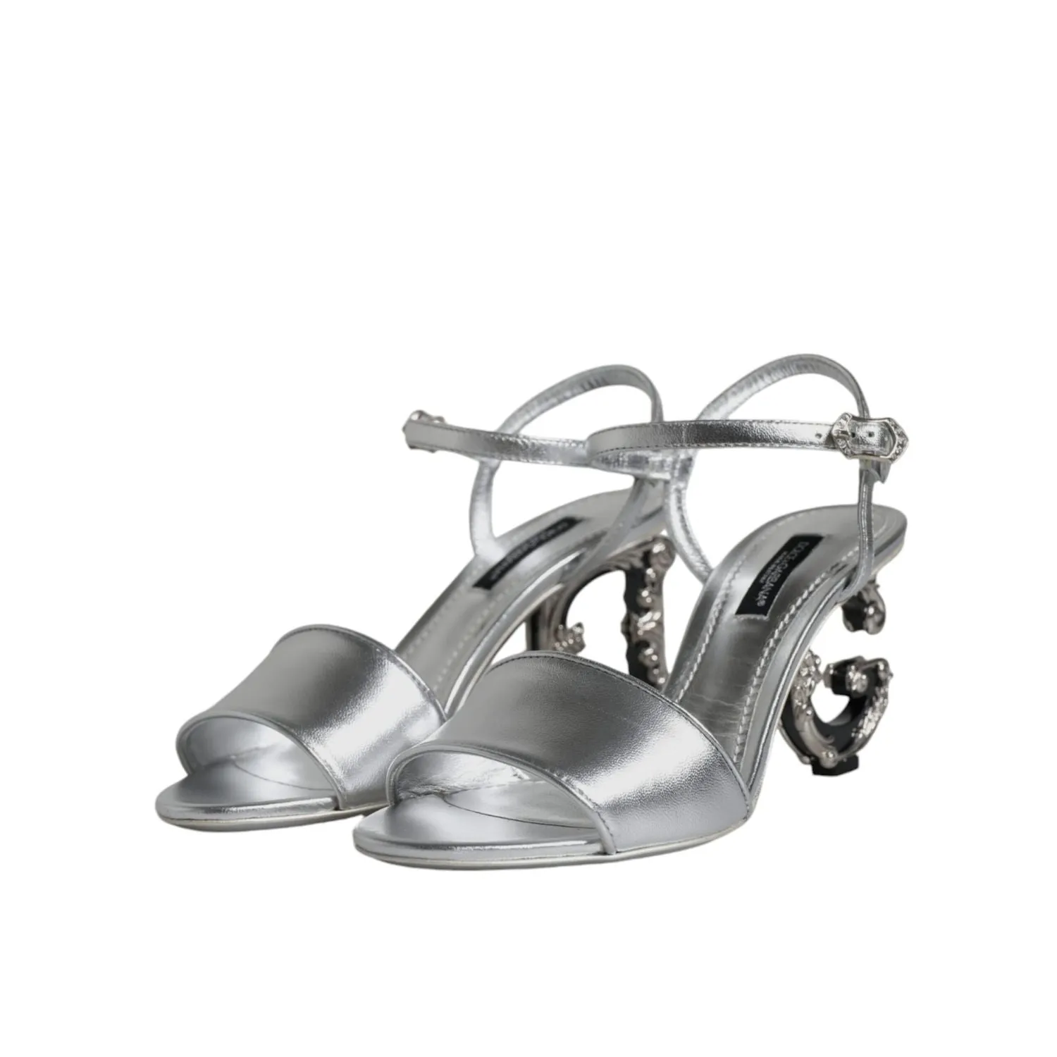 Dolce & Gabbana Silver KEIRA Heels Ankle Strap Sandals Shoes Hoff Sandals