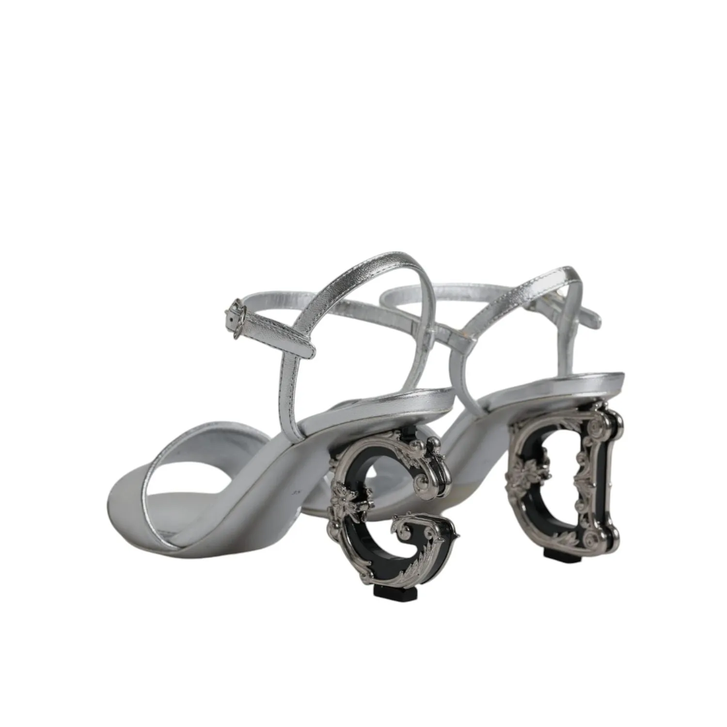 Dolce & Gabbana Silver KEIRA Heels Ankle Strap Sandals Shoes Hotel Sandals Barbados