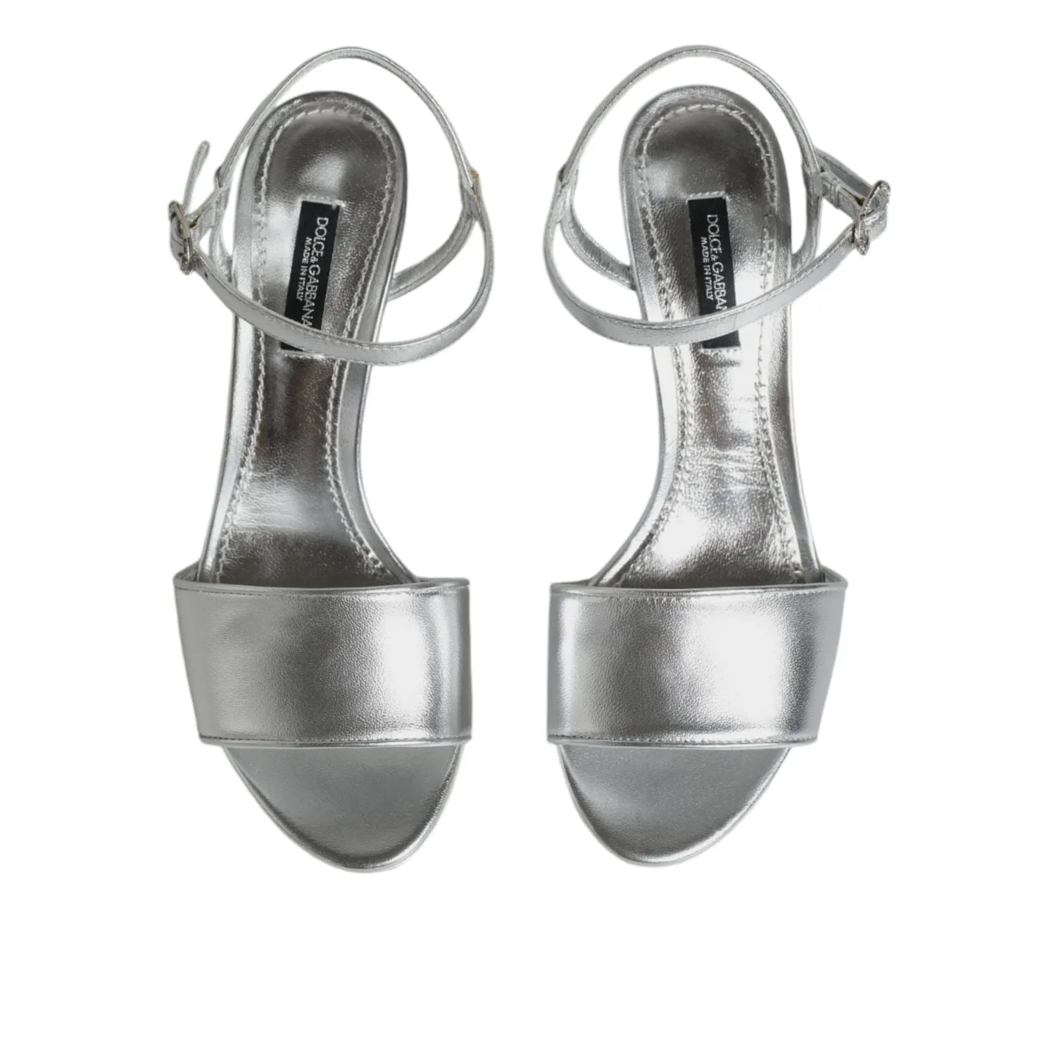 Dolce & Gabbana Silver KEIRA Heels Ankle Strap Sandals Shoes Glitter Sandals
