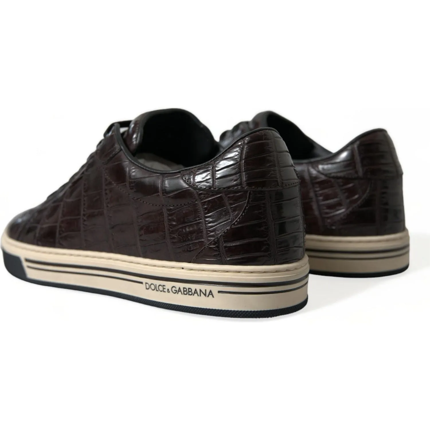 Textured Slip On Casual Shoes Dolce & Gabbana Brown Croc Exotic Leather Men Casual Sneakers Shoes