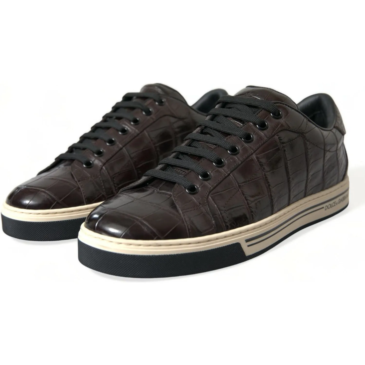 Mary Jane Casual Shoes Dolce & Gabbana Brown Croc Exotic Leather Men Casual Sneakers Shoes