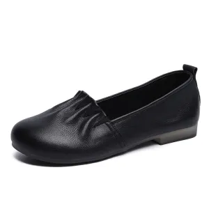 Size Casual Dress Shoes Women Retro Ruffle Leather Minimalist Soft Flats