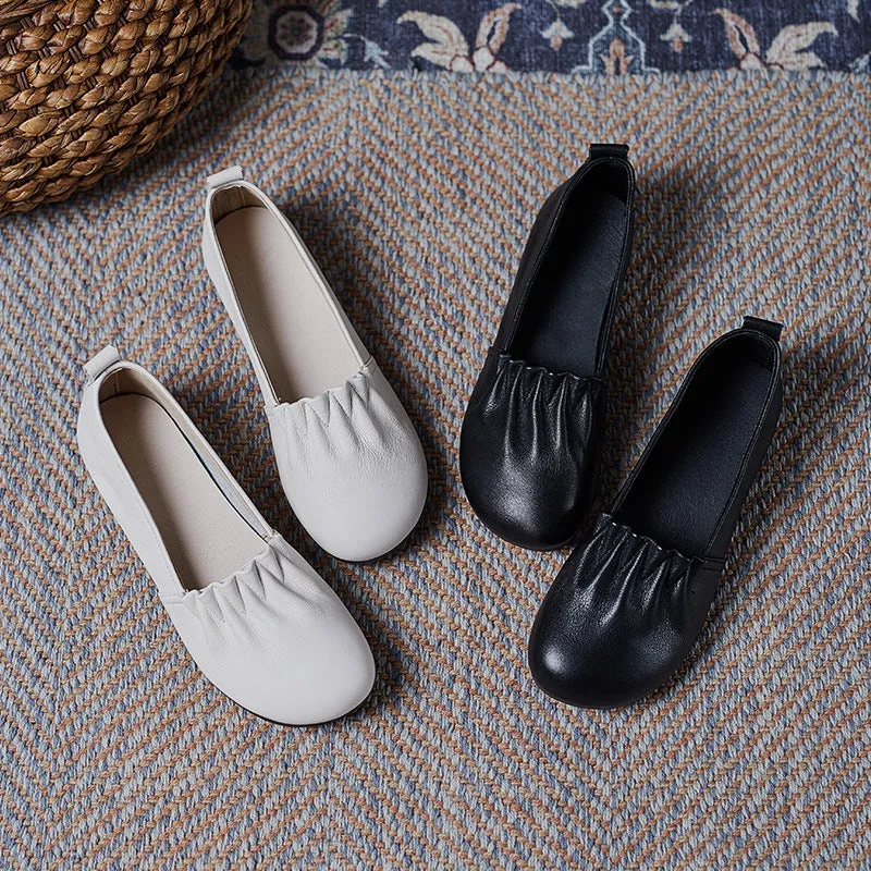 Women Retro Ruffle Leather Minimalist Soft Flats Business Casual Oxford Shoes